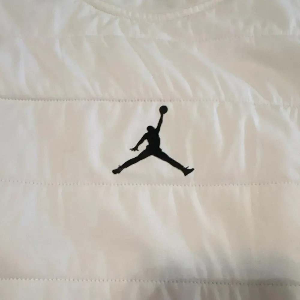 Jordan Men's Quilted Lightweight Lined Full Zip Jacket White Mid-Length Size L